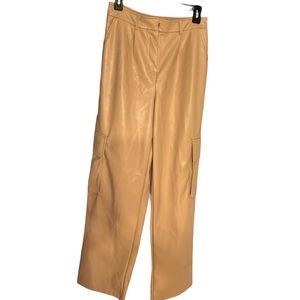 Miss Selfridge Faux Leather Wide Leg Cargo Pants, 6, light Tan, NWT